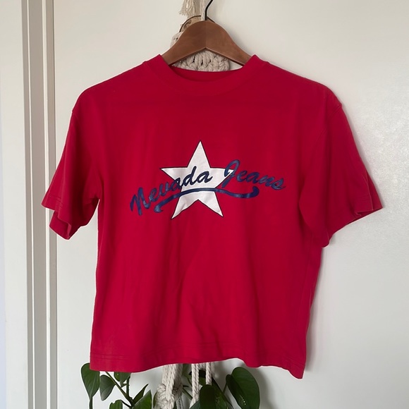 Vintage Nevada Jeans Red T-Shirt - Picture 1 of 7